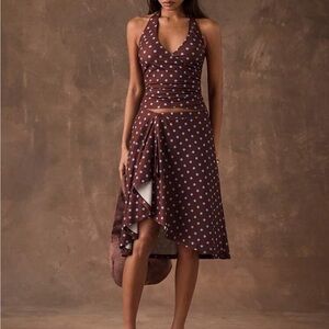 Polka Dot Brown A-Line Midi Skirt and matching top